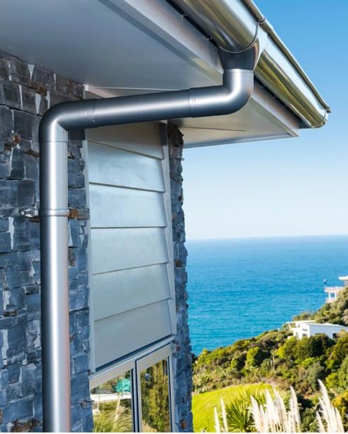 New aluminium spouting and downpipe on a coastal home